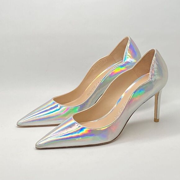 Stuart Weitzman Scallop Iridescent Faux Leather Pumps size 7 - Picture 4 of 13